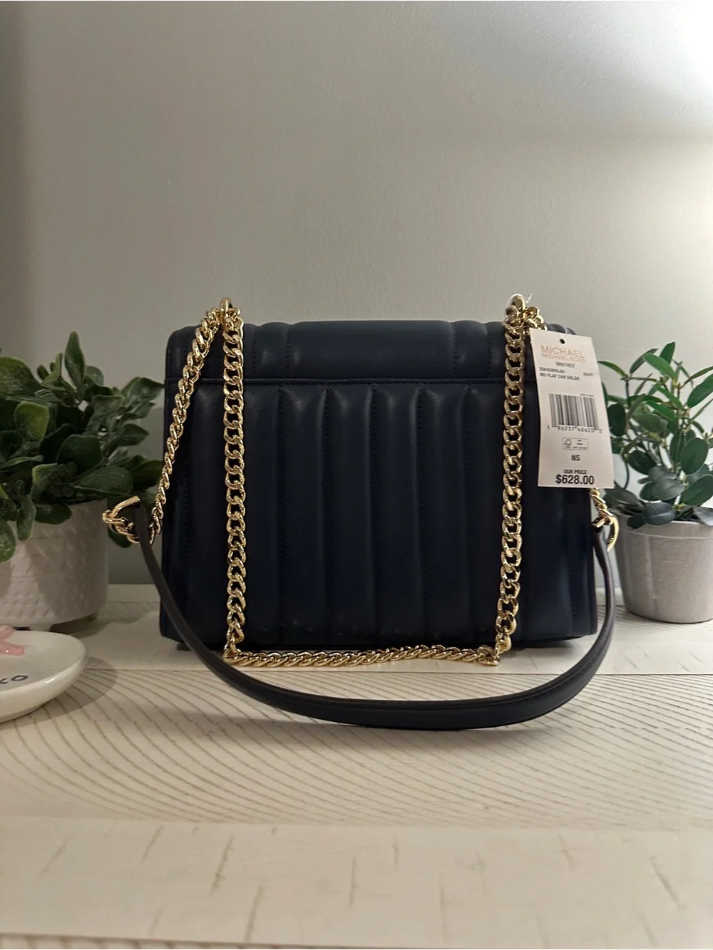 NWT Michael Kors Navy Quilted Shoulder Bag with Gold Chain